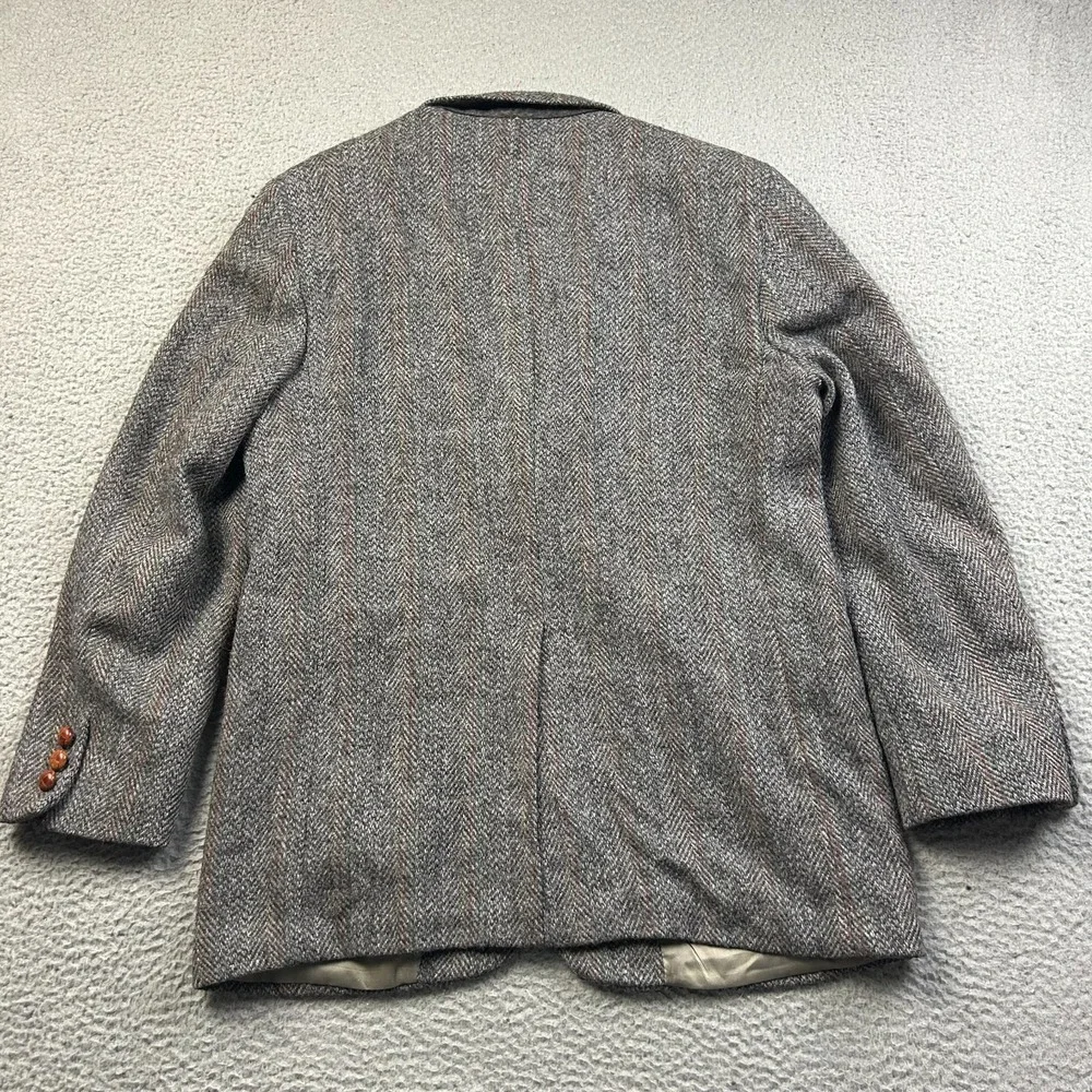 Vintage Harris Tweed Blazer Mens 40R Handwoven Wool Herringbone Sport Coat Gray